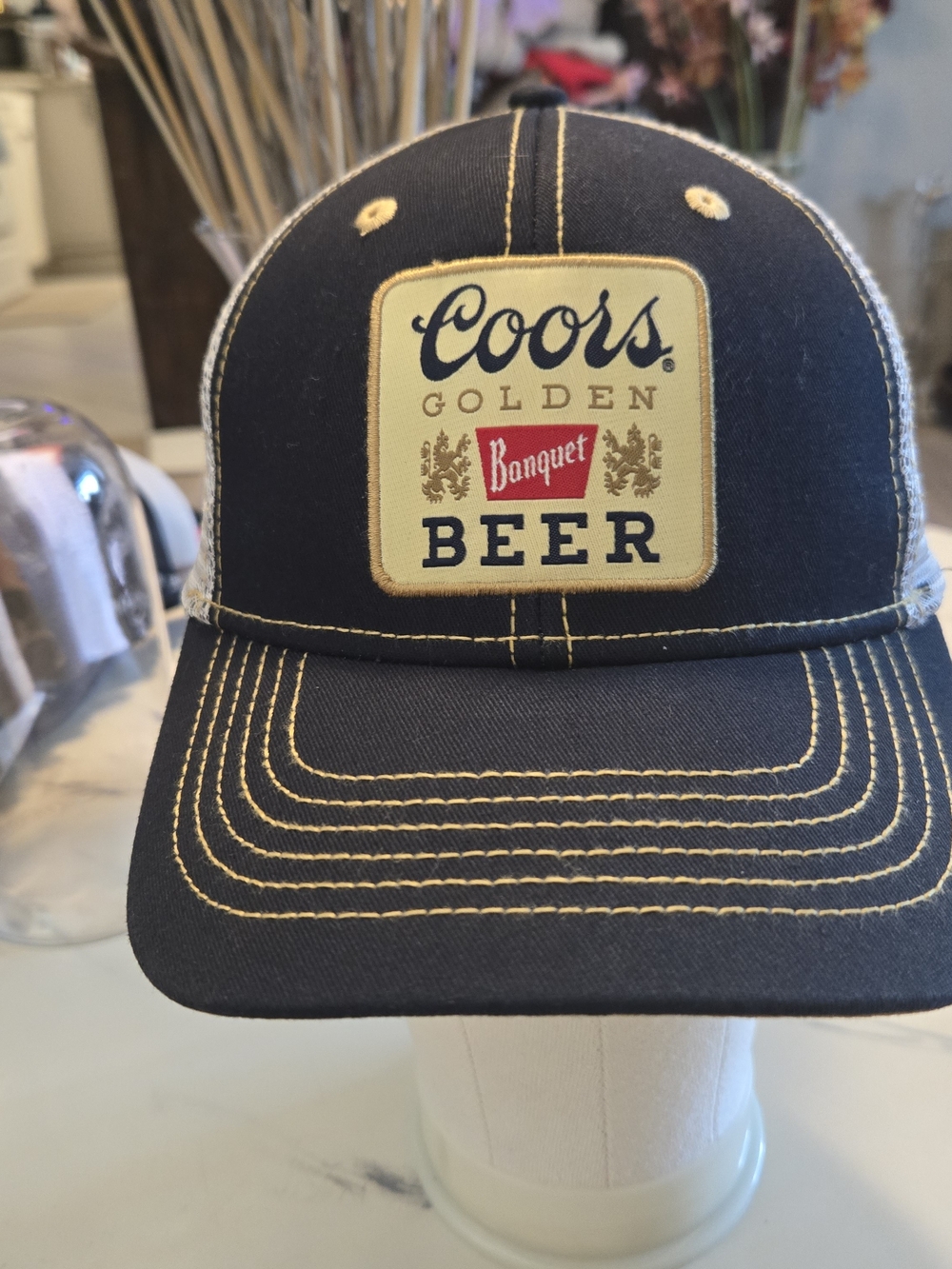 Coors Golden Beer Black Trucker Cap with Gold Patch